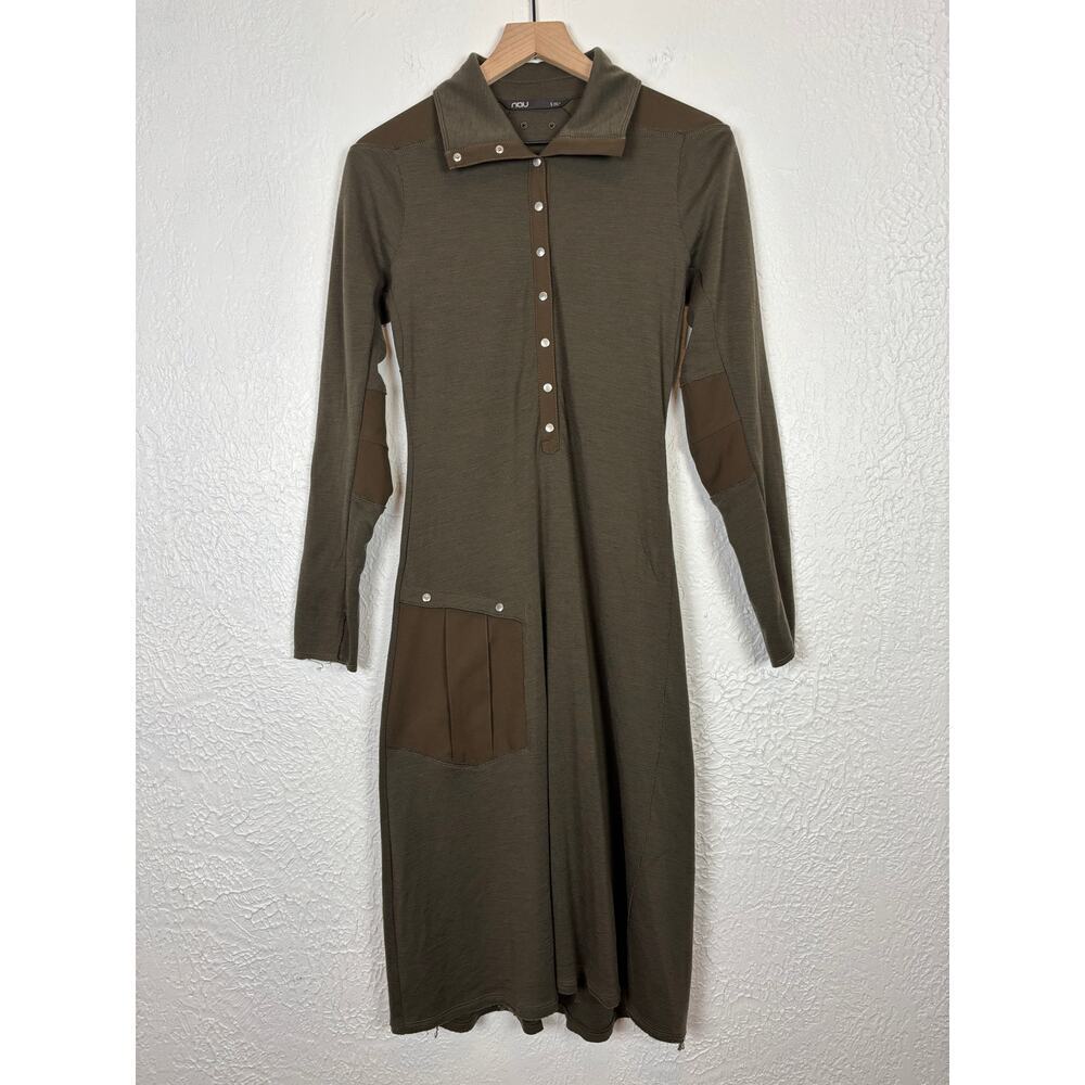 Nau Green Merino Wool Long Sleeve Dress Olive Green Size Small